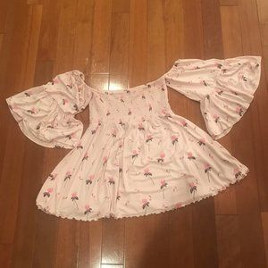 Free People Lana Smocked Off Shoulder Boho Top XS